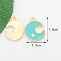 Light blue enamel moon and star charm in gold plating, sized 1.6cm by 1.3cm - Blue Moon