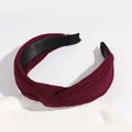 Cross-knotted wide headband in burgundy ribbed fabric with non-slip lining - Burgundy