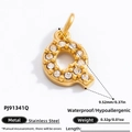 18K gold plated stainless steel letter Q pendant with sparkling zircon inlay - Letter Q