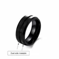 Anello rotante in acciaio al titanio nero opaco da uomo con design a scanalature - Taglia 6 / Doppio Anello Rotante / 8mm / Matte Black