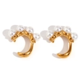 Orecchini placcati oro 18K con quattro perle bianche, design a semicerchio - Oro