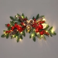 Leuchtende Weihnachtsguirlande mit roten Kugeln, Zapfen und karierter Schleife - 75cm Hornrebe (Mit LED-Lichtern)