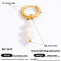 18k gold plated stainless steel earring with three natural freshwater pearl pendants - EH11623