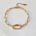 Bracelet chaîne trombone en acier inoxydable doré avec maillon ovale et fermoir homard - Style Trombone Or 14K (XBL0065-2)