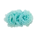 Close-up of three light blue chiffon rose flowers on a fabric hair clip accessory - Mint Green