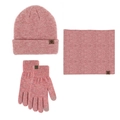 Ensemble d'hiver rose pour femme avec bonnet tricoté, tour de cou et gants tactiles - Rose