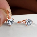 Elegant rose gold plated heart-cut clear zircon earrings with micro-pave accents - Rose Gold/White Zirconia