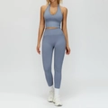 Ensemble de yoga sans couture bleu Morandi avec haut à dos nageur et legging - S / Haut Et Bas / Ensemble deux pièces (Soutien-gorge + Pantalon) / Bleu aster