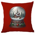 Red Christmas pillowcase featuring a decorative crystal snow globe with a winter scene - Crystal Snow Globe