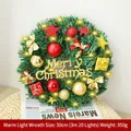 Couronne de Noël de 30 cm avec nœuds dorés, étoiles rouges et éclairage LED chaleureux - 30cm / Style lumière chaude / Rouge