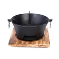 Estufa de carbón japonesa de hierro fundido con base de madera y asas metálicas - Estufa de carbón 26CM con tabla de madera