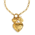 18K vergulde roestvrijstalen ketting met hartjes hangers en parels - Hart Hanger Onregelmatige Ketting / Goud