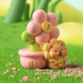 Pink floral resin ornament with cute yellow lion and Rich Flower pot for desktop - A187 Rich Flower