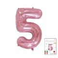 Pearly pink number 5 foil balloon with retail packaging for party decorations - 40-inch Jelly Powder With 5 Paper Cards