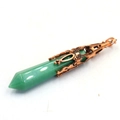 Vintage green hexagonal stone pendant with ornate bronze metal cap on white background - Without Chain / Green Aventurine