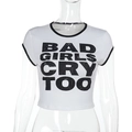 Close-up of white cropped T-shirt with black contrast edges and Bad Girls lettering - S / White