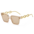 Square brown sunglasses with transparent frames and gold chain metal temples for women - Champagne Frame / Tea Lens