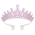 Elegant silver crown with pink rhinestones and teardrop crystal for bridal party - Pink with White Rhinestones
