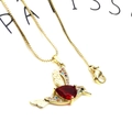 Gold hummingbird necklace with red heart gemstone and colored cubic zirconia on box chain - Red Heart Hummingbird Pendant And Box Chain (Style 4)