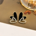 Elegant gold and black enamel double heart stud earrings with sparkling crystal accents - 83# Black Zircon Heart