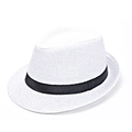 Classic white paper straw fedora hat with elegant black decorative ribbon band - M (56-58cm) / Paper Straw White with Black Ribbon