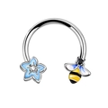 Stainless steel horseshoe ring featuring a blue flower and bee with enamel detail - 1.2x10mm / Bee Style