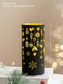 Schwarze Weihnachtslaterne mit goldenen Rentieren und Schneeflocken, 15cm x 7cm - Zylindrischer Stil / Schwarz