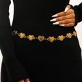 Vintage golden heart waist chain belt with embossed floral patterns for women - Heart Vintage Embossed Style (X566)