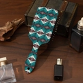Detail of bohemian air cushion hairbrush with teal geometric patterns on wood surface - Customizable Pattern / Cube