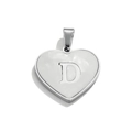 Stainless steel heart pendant featuring white shell inlay and letter D detail - Letter D / Steel