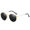 Retro round polarized sunglasses with gold metal frames and black lenses - Gold Frame Black Gray Lens Black Tips (Polarized) C1