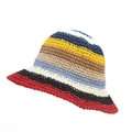 Rainbow striped straw bucket hat with multi-color sun protection design for summer outings - Red Border Color