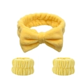 Three-piece yellow plush spa set with bow headband and matching wrist washbands - Yellow Headband & Wristbands Set