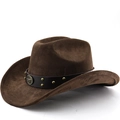 Chapeau de cowboy western marron foncé avec large bord et bande en cuir à boucle taureau - M (56-58cm) / Café