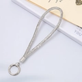 Detail of premium rhinestone chain strap with polished silver alloy spring ring clasp - White