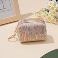 Monedero beige con lentejuelas, cremallera dorada y llavero para auriculares - Dorado