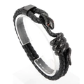 Zweilagiges schwarzes Lederarmband für Herren mit Schlangenkopf und roten Augen - Schwarz