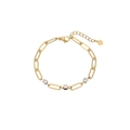 Minimalist gold plated stainless steel bracelet with three sparkling zircons and heart charm - B2294-GO (3 Round Stones)