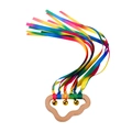 Cloud-shaped wooden baby teether with colorful rainbow ribbons and small golden bells - Gradient Color 2