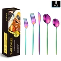 5-piece rainbow stainless steel cutlery set with elegant black gift box packaging - 5-Piece Set (with Gift Box) / AB Color