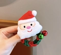 Chouchou père Noël en peluche avec cordon tressé rouge et vert et petites clochettes - Chouchou Père Noël