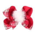Noeud de Noël rouge à carreaux avec motifs flocons de neige et pompon en peluche - Style Imprimé Flocon de Neige Rouge et Vert