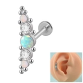 16G curved surgical steel labret with opal and zirconia gemstones and metal beads - Curved Snow Opal+White+OP17