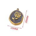 Golden rose relief charm with dark gray enamel inlay on white background 20x15mm - Oval Rose / Black