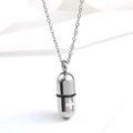 Silver stainless steel pill capsule pendant necklace with cross logo and silver chain - Silver Pendant with Chain