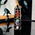 Handcrafted obsidian crystal wand wrapped with seven chakra stones for energy healing - Obsidian