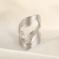 Detailed view of 18k silver adjustable ring with unique fluid wavy metal texture - Steel Color Irregular Lines