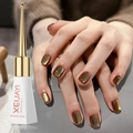 Sparkling brown cat eye gel nail polish in 10ml bottle with high gloss metallic finish - Brown Green Cat Eye