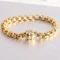 Pulsera de cadena de acero inoxidable dorado de 7mm con cilindro de circonitas blancas - Dorado