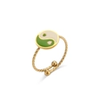 18K gold-plated adjustable ring with green and white yin yang pattern and twisted band - Adjustable Open / Green/White